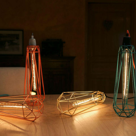 Filament Style - Hanging lamp-Filament Style-DIAMOND 2 - Suspension Orange câble Gris Ø12cm | L